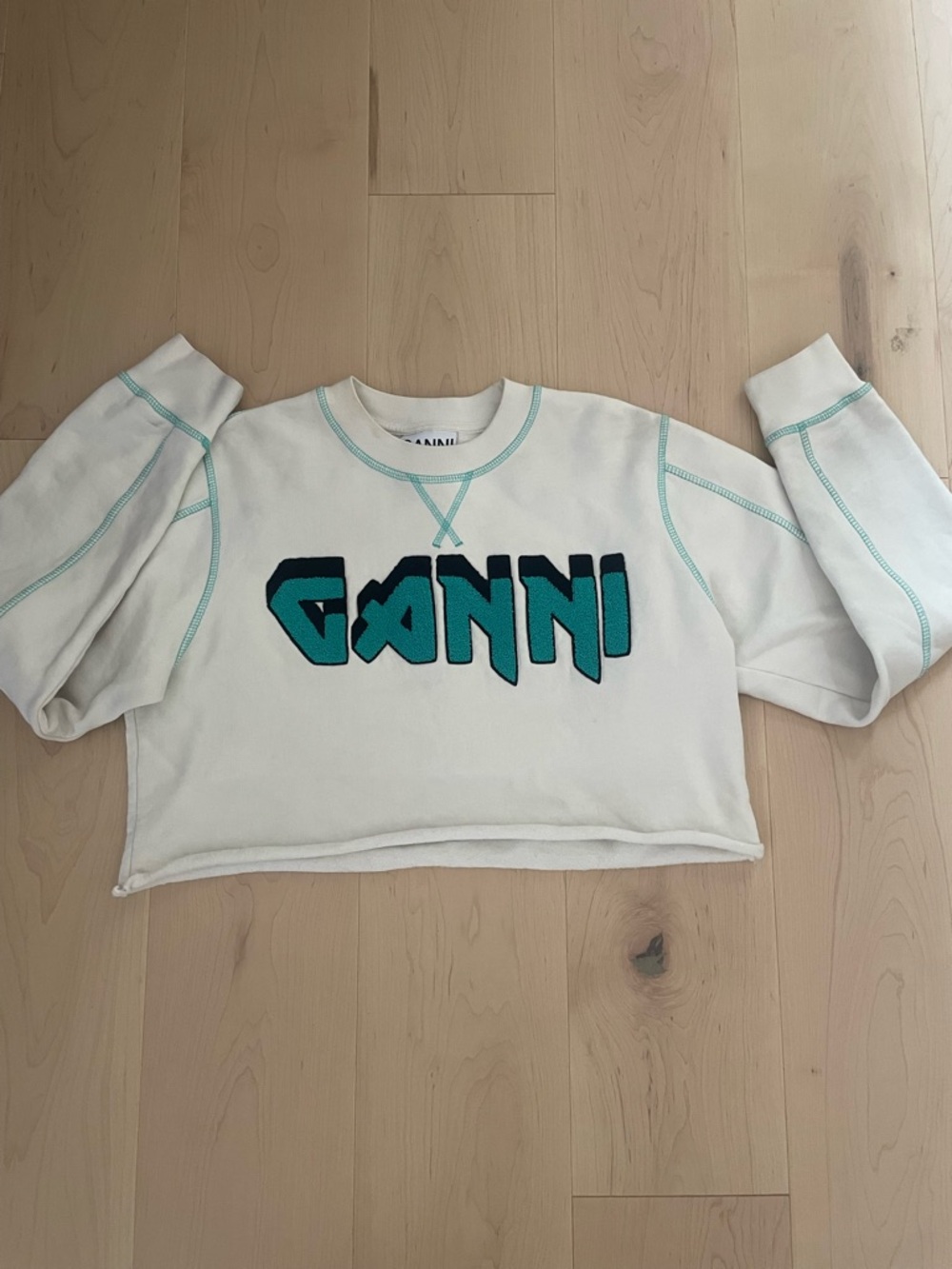 Ganni White Cropped Sweatshirt Isoli Rock ‘Egret’
